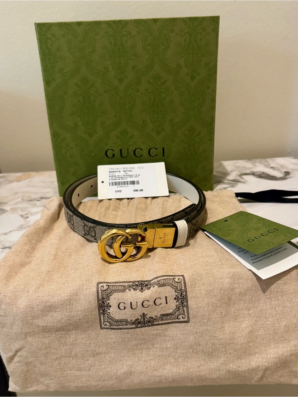 Gucci GG MARMONT REVERSIBLE THIN BELT